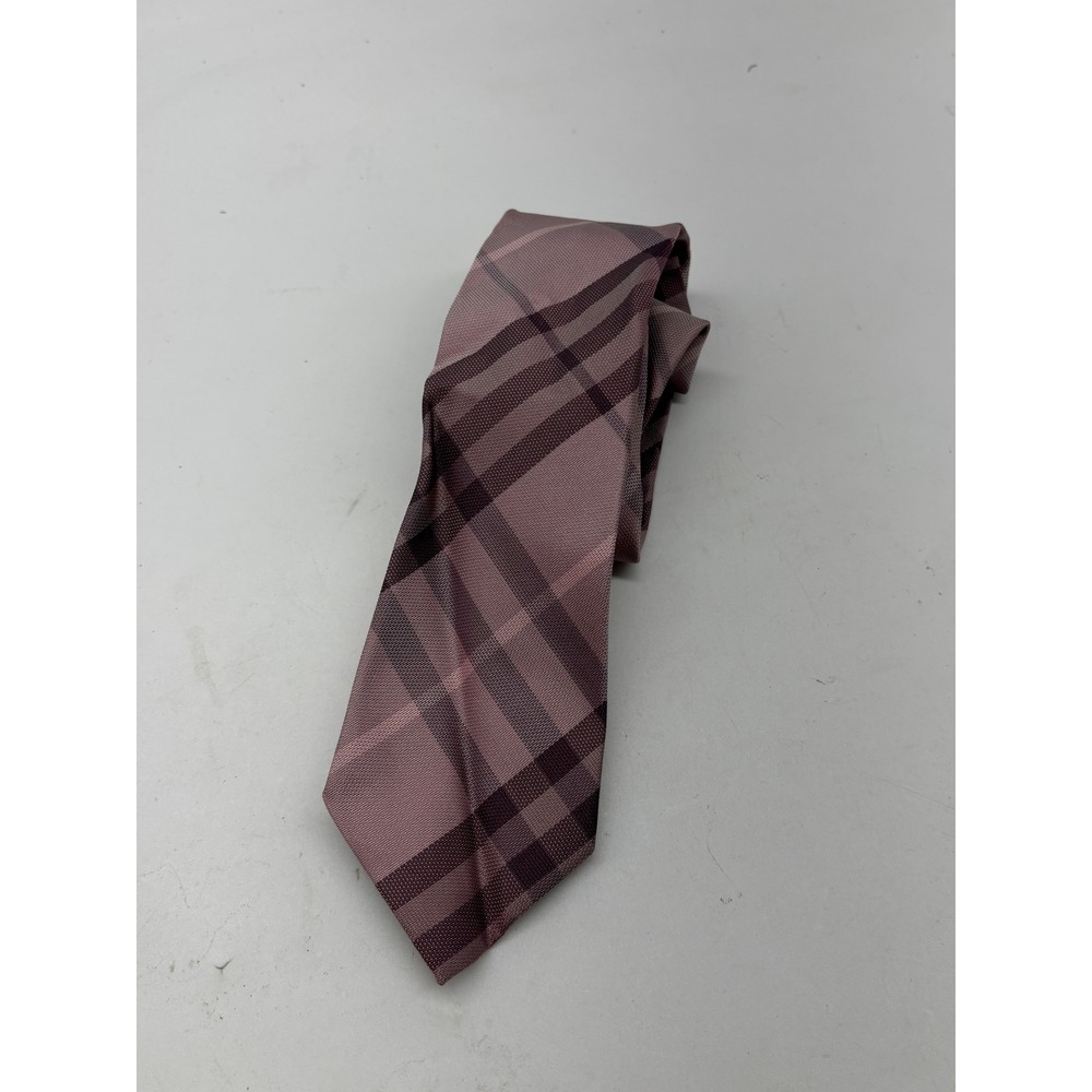 Burberry London England Silk Tie Dusty Rose Pink Plum Oversized Check